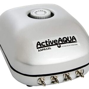 Hydrofarm AAPA15L Active Aqua, 4 Outlets, 6W, 15 L/min Air Pump, Silver