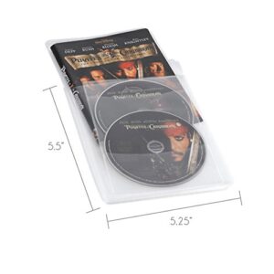 Atlantic 25 Pack Movie Sleeves - Clear Sleeve hold two discs each, Protects Discs Against Scratches and Dust