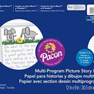 Pacon Multi-Program Picture Story Paper, 12"X9", D'Nealian (1, 2 & 3) and Zaner-Bloser (2&3), 500 Sheets, White