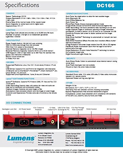 Lumens DC166 Ladibug SXGA XGA WXGA 6x Optical 8x Digital 20fps Document Camera