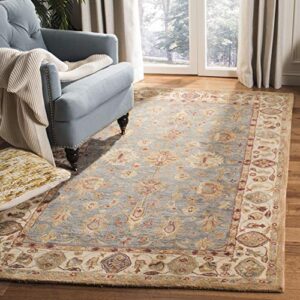 safavieh anatolia collection accent rug - 2' x 3', blue & ivory, handmade traditional oriental wool, ideal for high traffic areas in entryway, living room, bedroom (an547a)
