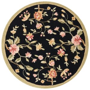 SAFAVIEH Chelsea Collection 8' Round Black HK263B Hand-Hooked French Country Wool Area Rug