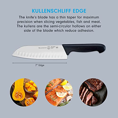 Messermeister Pro Series 7” Kullenschliff Santoku Knife - Japanese Chef’s Knife - German X50 Stainless Steel & NSF-Approved PolyFibre Handle - Rust Resistant & Easy to Maintain - Made in Portugal