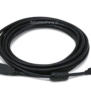 Monoprice 15-Feet USB 2.0 A Male to Mini-B 5pin Male 28/24AWG Cable with Ferrite Core (Gold Plated) (105450),Black