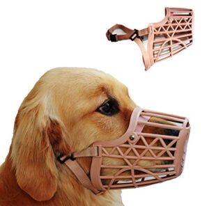 downtown pet supply - basket muzzle - cage dog muzzle, prevents barking, biting and chewing - dog grooming & dog housebreaking supplies - beige - size 4 - m - muzzle for medium sized dog