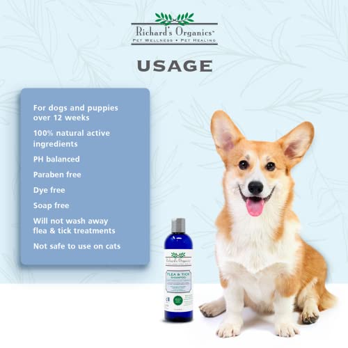 Richard’s Organics Flea&Tick Shampoo for Dogs-100% All-Natural Actives Kills Fleas,Ticks&Repels Mosquitos-Flea Shampoo is Gentle,Won’t Dry Skin,Great Smelling Essential Oils (12oz bottle),FG00440