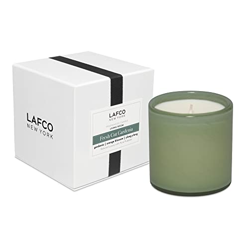 LAFCO New York Signature Candle, Fresh Cut Gardenia - 15.5 oz - 90-Hour Burn Time - Reusable, Hand Blown Glass Vessel - Made in The USA