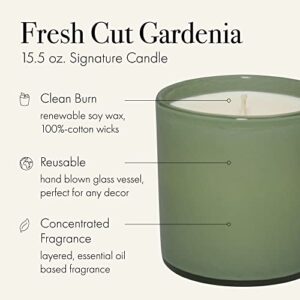 LAFCO New York Signature Candle, Fresh Cut Gardenia - 15.5 oz - 90-Hour Burn Time - Reusable, Hand Blown Glass Vessel - Made in The USA