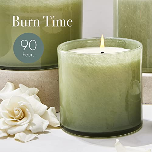 LAFCO New York Signature Candle, Fresh Cut Gardenia - 15.5 oz - 90-Hour Burn Time - Reusable, Hand Blown Glass Vessel - Made in The USA