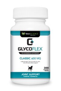 vetriscience glycoflex classic hip and joint supplement with green lipped sea mussel for dogs, 600 mg, 300 chewable tablets