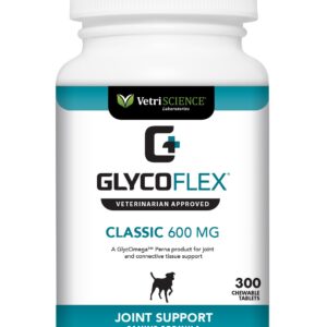 VetriScience GlycoFlex Classic Hip and Joint Supplement with Green Lipped Sea Mussel for Dogs, 600 Mg, 300 Chewable Tablets