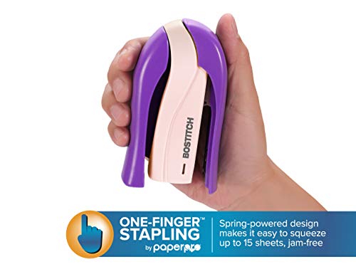 Bostitch Office inSHAPE 15 Reduced Effort Compact Stapler, Purple (1454), 4.3" x 1.9" x 7.5"