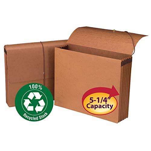 Smead 100% Recycled Expanding File Wallet with Flap and Cord Closure, Reinforced, 5-1/4" Expansion, Letter Size, Redrope, 10 per Box (71198)