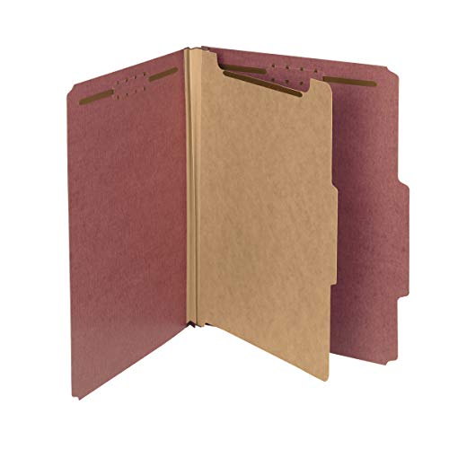 Smead 100% Recycled Pressboard Classification File Folder, 1 Divider, 2" Expansion, Letter Size, Red, 10 per Box (13724)