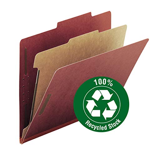 Smead 100% Recycled Pressboard Classification File Folder, 1 Divider, 2" Expansion, Letter Size, Red, 10 per Box (13724)