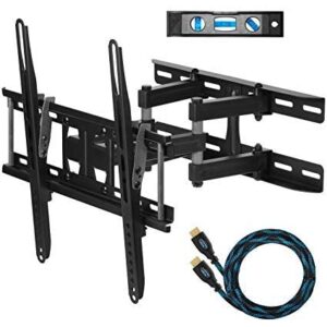 cheetah mounts apdam3b dual articulating arm tv wall mount bracket for 20-65” tvs up to vesa 400 and 115lbs,mounts on studs up to 16”, includes twisted veins 10’hdmi cable and 6” 3-axis bubble level