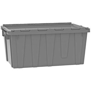 Akro-Mils 39160 Industrial Plastic Storage Tote with Hinged Attached Lid, (27-Inch L by 17-Inch W by 12-Inch H), Gray, (4-Pack)