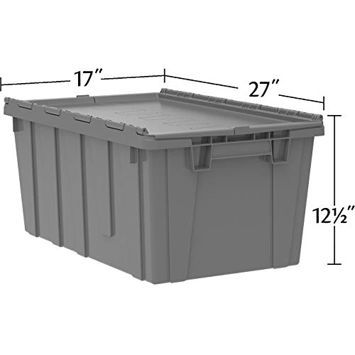 Akro-Mils 39160 Industrial Plastic Storage Tote with Hinged Attached Lid, (27-Inch L by 17-Inch W by 12-Inch H), Gray, (4-Pack)