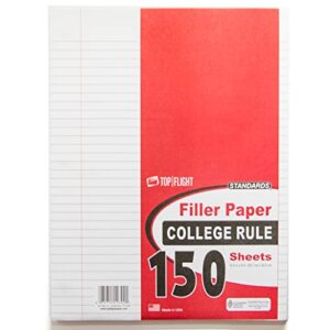 top flight filler paper, 10.5 x 8 inches, college rule, 150 sheets (12302)