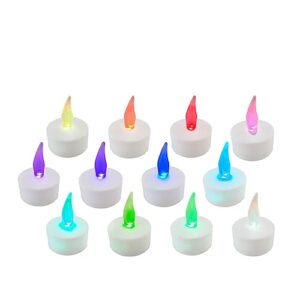 lily's home color changing tea lights candles - battery operated led flameless candles with seven rainbow colors for halloween decorations, electric votive candles. white base. (set of 12)