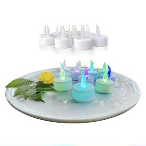 Lily's Home Color Changing Tea Lights Candles - Battery Operated LED Flameless Candles with Seven Rainbow Colors for Halloween Decorations, Electric Votive Candles. White Base. (Set of 12)