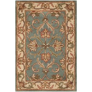 safavieh heritage collection accent rug - 2' x 3', blue & beige, handmade traditional oriental wool, ideal for high traffic areas in entryway, living room, bedroom (hg811b)