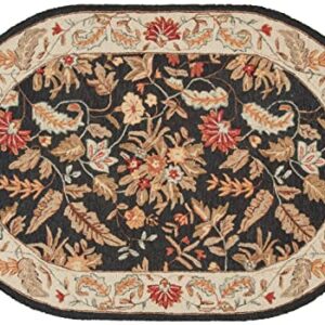 SAFAVIEH Chelsea Collection Area Rug - 4'6" x 6'6" Oval, Black, Hand-Hooked French Country Wool, Ideal for High Traffic Areas in Living Room, Bedroom (HK141B)