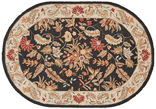 SAFAVIEH Chelsea Collection Area Rug - 4'6" x 6'6" Oval, Black, Hand-Hooked French Country Wool, Ideal for High Traffic Areas in Living Room, Bedroom (HK141B)