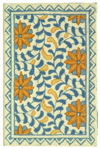 SAFAVIEH Chelsea Collection Accent Rug - 1'8" x 2'6", Ivory & Blue, Hand-Hooked French Country Wool, Ideal for High Traffic Areas in Entryway, Living Room, Bedroom (HK150A)