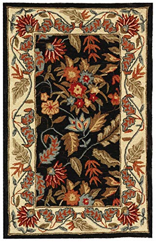 SAFAVIEH Chelsea Collection Accent Rug - 2'6" x 4', Black, Hand-Hooked French Country Wool, Ideal for High Traffic Areas in Entryway, Living Room, Bedroom (HK141B)