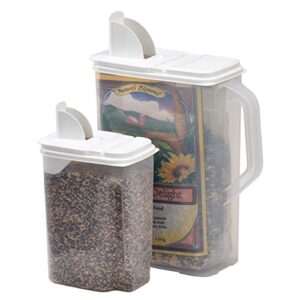 buddeez 8 qt and 3.5 qt bird seed dispenser set - set of 2 containers with lids