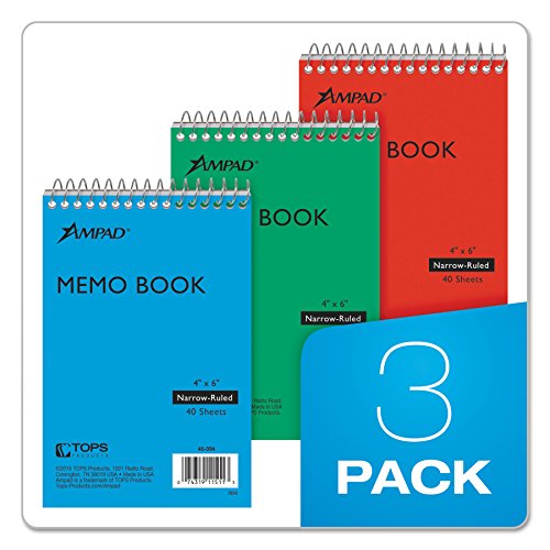 Ampad Efficiency Pocket Notebook, Recycled, 4 X 6 Inches, Single Wire, Top Open, Assorted Covers,3 Notebooks per Pack, Red/Blue/Green (45-094)