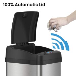 iTouchless 13 Gallon Touchless Sensor Trash Can with AbsorbX Odor Control System, Stainless Steel, Extra-Wide Lid Opening Kitchen Garbage Bin, Silver