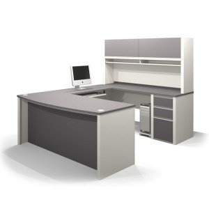 bestar connexion u-shaped executive desk with lateral file cabinet and hutch, 72w, slate/sandstone