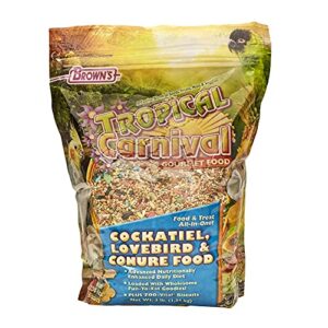 f.m. brown's tropical carnival, gourmet bird food for cockatiels, lovebirds, and conures, vitamin-nutrient fortified daily diet, 3 lb