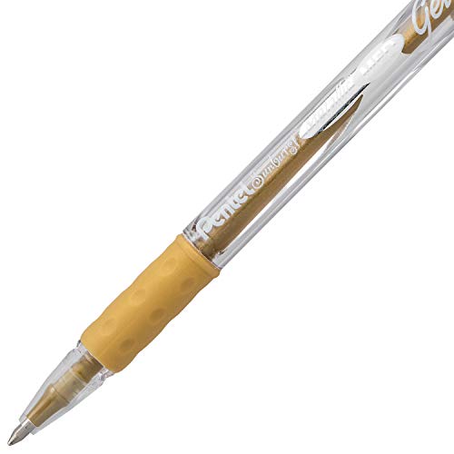 Pentel Sunburst Metallic Gel Pen, Medium Tip, Gold/Transparent Barrel, Gold Ink, Box of 12 (K908-X)