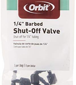 Orbit 67404 1/4" Barb Drip Irrigation Drip Manual Shut-Off Valve Coupling, 5-Pack