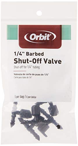 Orbit 67404 1/4" Barb Drip Irrigation Drip Manual Shut-Off Valve Coupling, 5-Pack