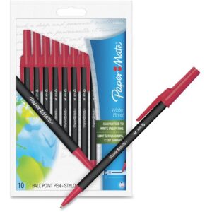 Paper Mate Write Bros. Recycled Stick Medium Point Ballpoint Pens, 10 Red Ink Pens (1750864)