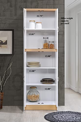 Hodedah 4 Door Kitchen Pantry with Four Shelves, White