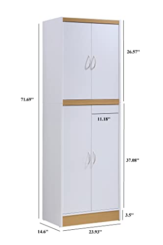 Hodedah 4 Door Kitchen Pantry with Four Shelves, White