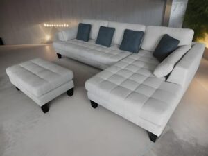 stendmar 3pc 120" contemporary grey microfiber sofa couch sectional sofa chaise ottoman s168rg