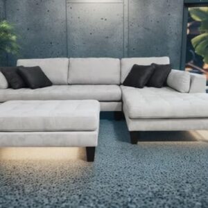 Stendmar 3pc 120" Contemporary Grey Microfiber Sofa Couch Sectional Sofa Chaise Ottoman S168RG