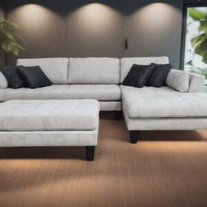 Stendmar 3pc 120" Contemporary Grey Microfiber Sofa Couch Sectional Sofa Chaise Ottoman S168RG