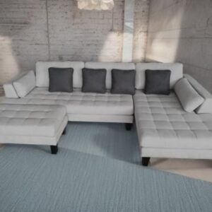 Stendmar 3pc 120" Contemporary Grey Microfiber Sofa Couch Sectional Sofa Chaise Ottoman S168RG