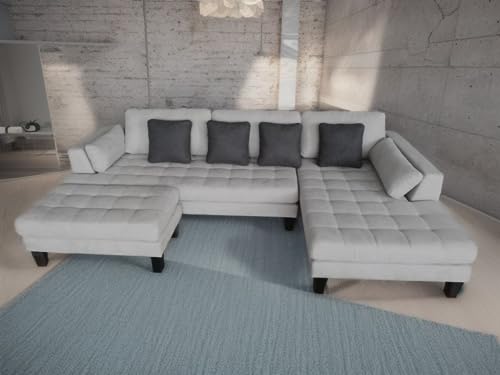 Stendmar 3pc 120" Contemporary Grey Microfiber Sofa Couch Sectional Sofa Chaise Ottoman S168RG