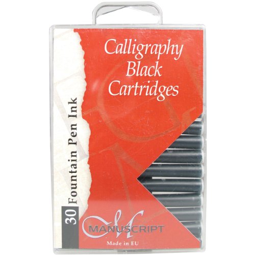 Manuscript Pen MC0401CB Fountain Pen Ink Calligraphy Cartridges, Black, 30-Pack