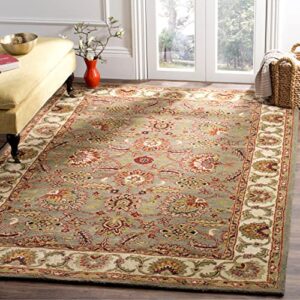 safavieh classic collection area rug - 8'3" x 11', celadon & ivory, handmade traditional oriental wool, ideal for high traffic areas in living room, bedroom (cl359b)