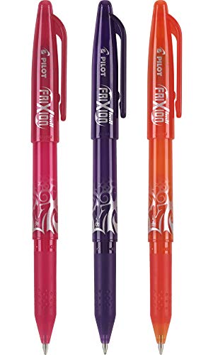 PILOT FriXion Ball Erasable & Refillable Gel Ink Stick Pens, Fine Point, Pink/Purple/Orange Inks, 3-Pack (31565)