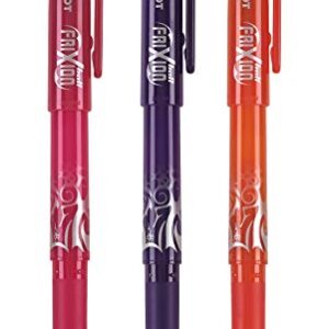 PILOT FriXion Ball Erasable & Refillable Gel Ink Stick Pens, Fine Point, Pink/Purple/Orange Inks, 3-Pack (31565)